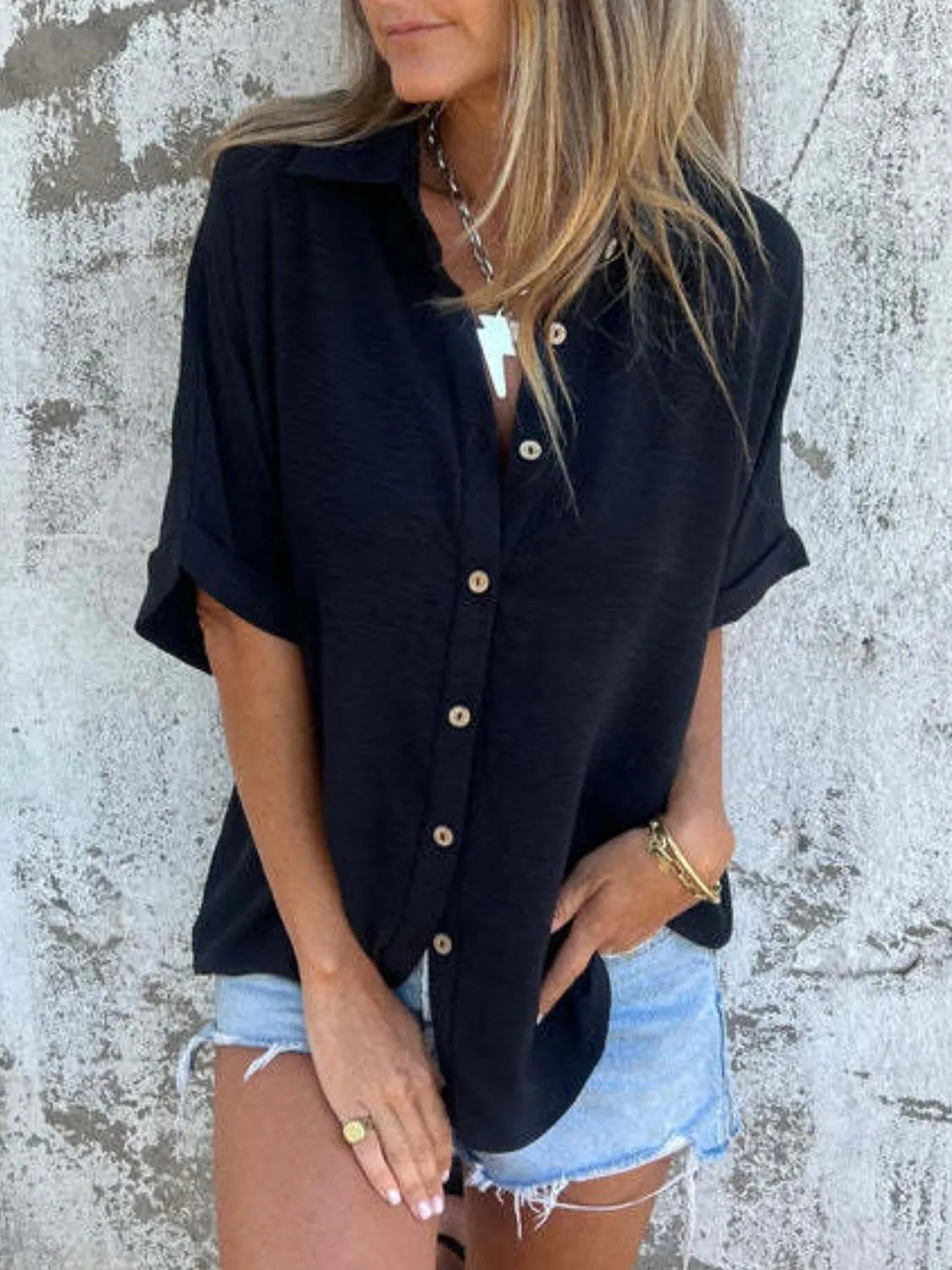 Shirt Buttoned Collared Boho Versatile Casual Trendy Top