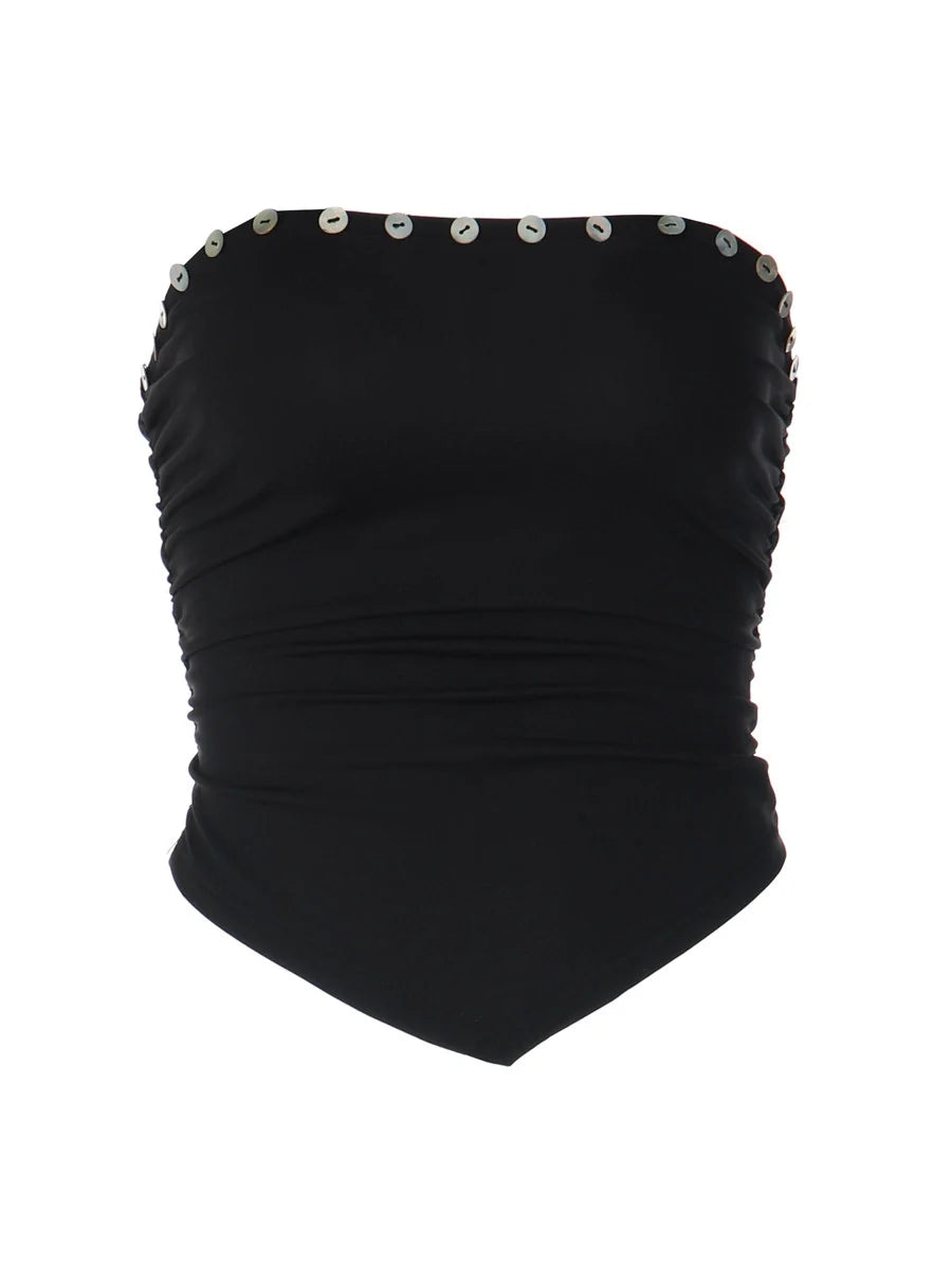 Pleated Button Trim Tube Top