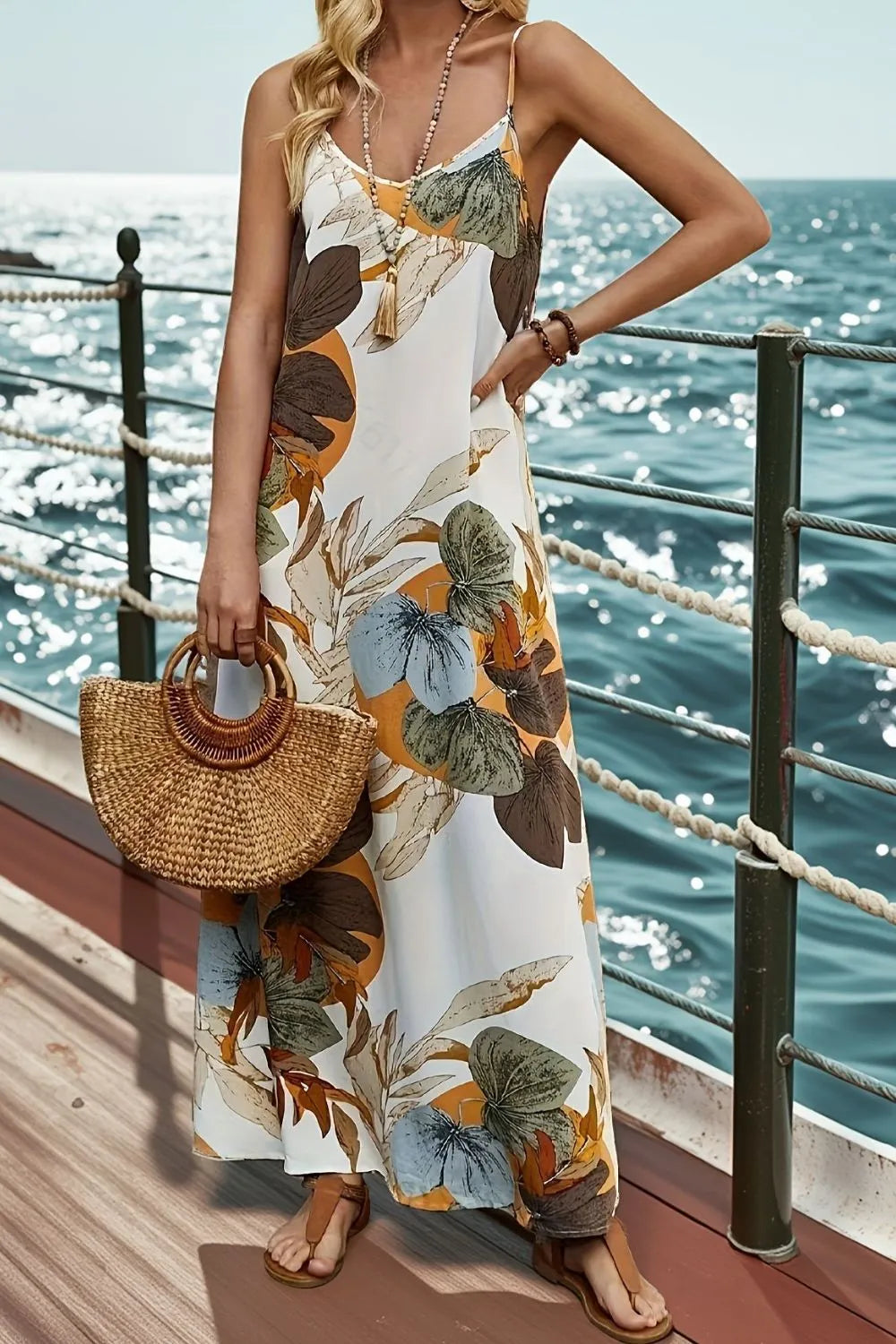 Maxi Dress Tropical Printed Beach Floral Spaghetti Strap