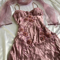 Pink Purple Retro Fashion Beautiful Dreamy Exquisite Floral Beaded Spaetti Straps Short Mid-Length satin Prom Dress Evening Party Dress Prom Dress Homecoming Dress