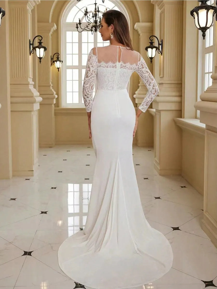 Lace Wedding Dress Trail Formal Dress Maxi Dresses