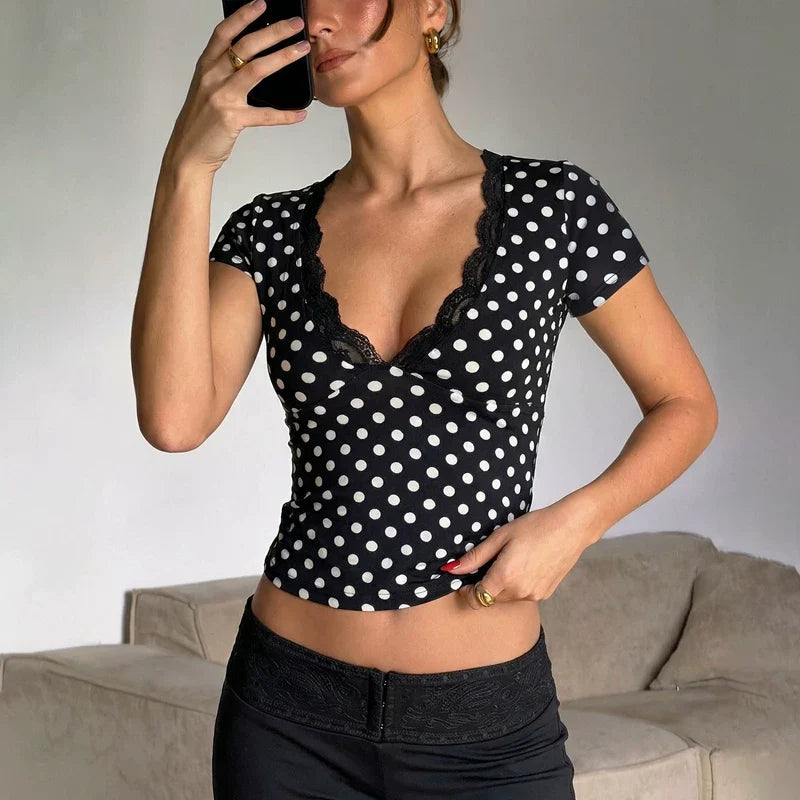 Kirra Polka Dot Lace Trim Top