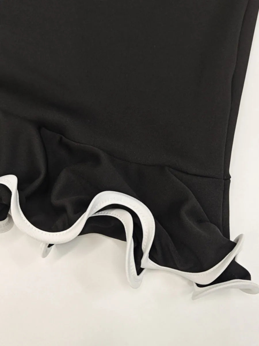 Crew Neck Sleeveless Lotus Leaf Crimping Mini&Short Dresses