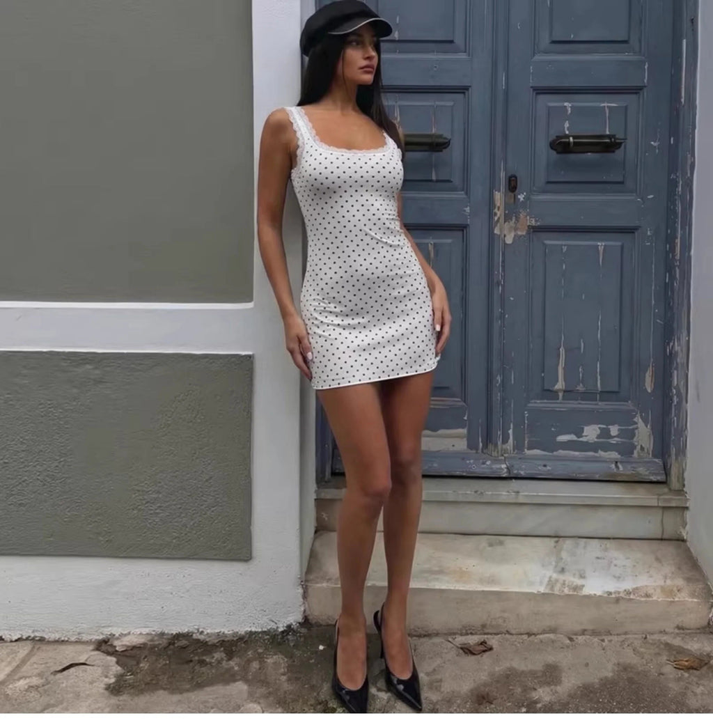 Lace Trim Polka Dot Mini Dress