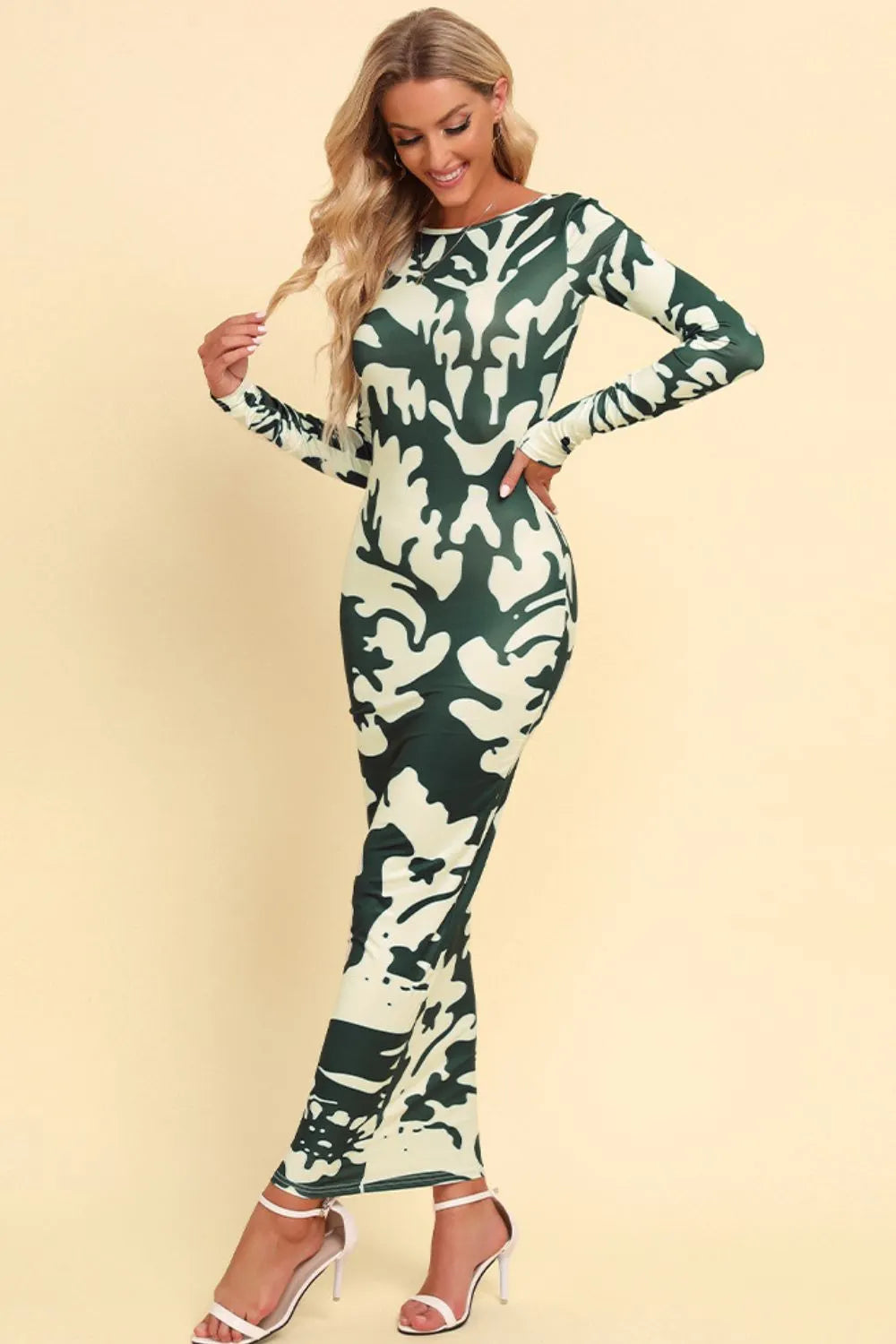 Maxi Dress Backless Printed Casual Long Sleeve Chic Summer
