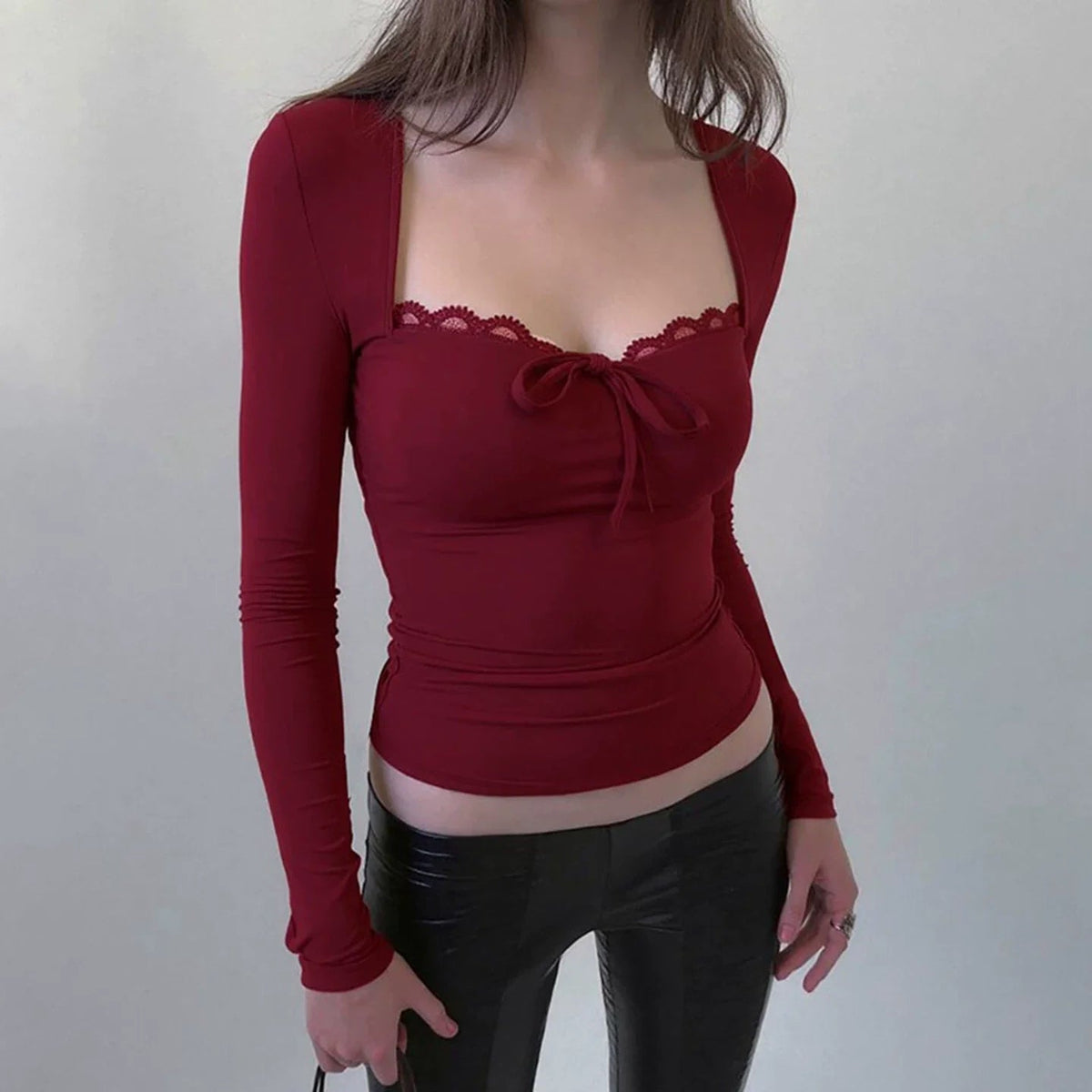 Diem Lace Trim Square Neck Top