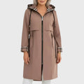 Women's Fitted Long Raincoat with Hood and Zipper