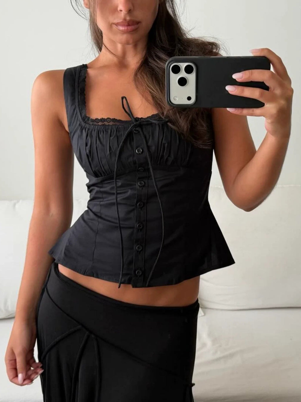 Kelis Lace Trim Ruched Tank