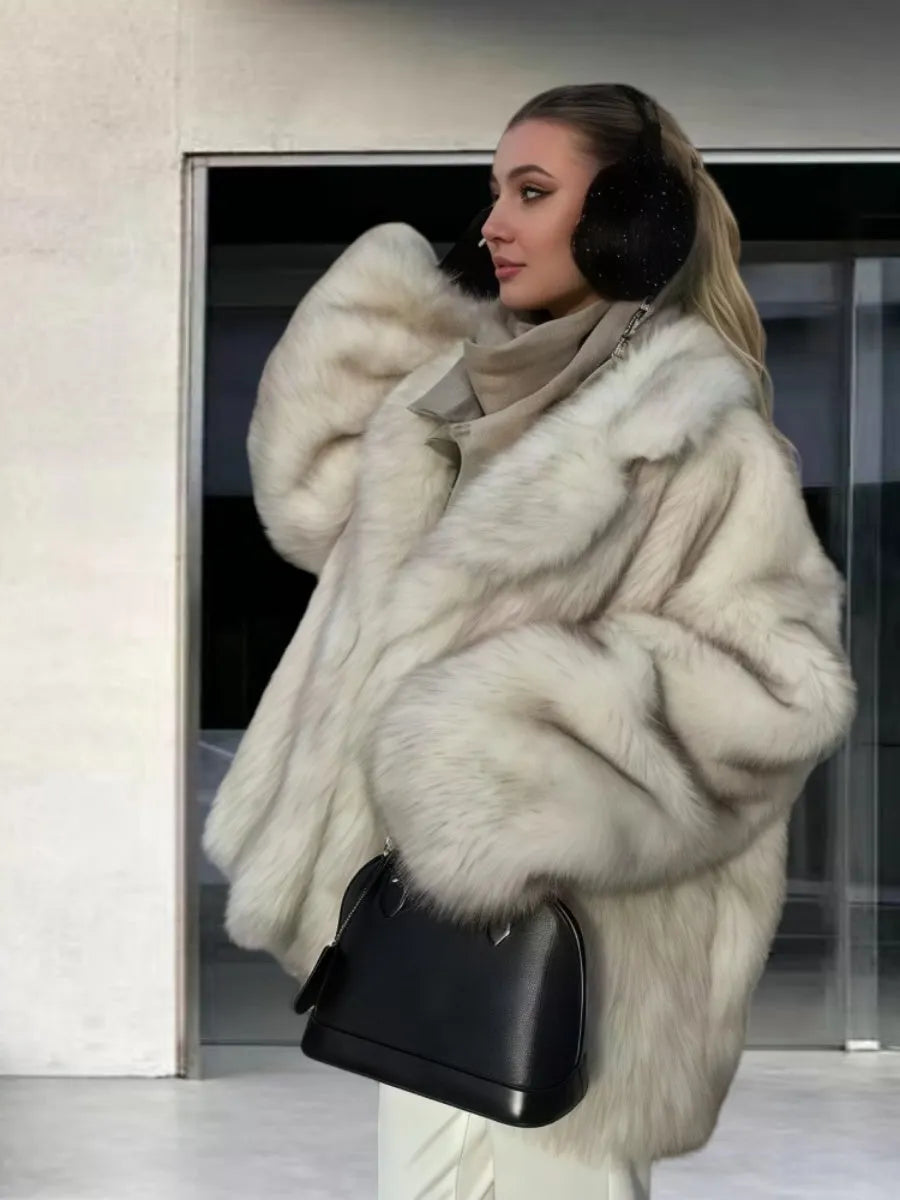 Cardigan With Turn-down Collar Faux Fur Dinner Parties Coats