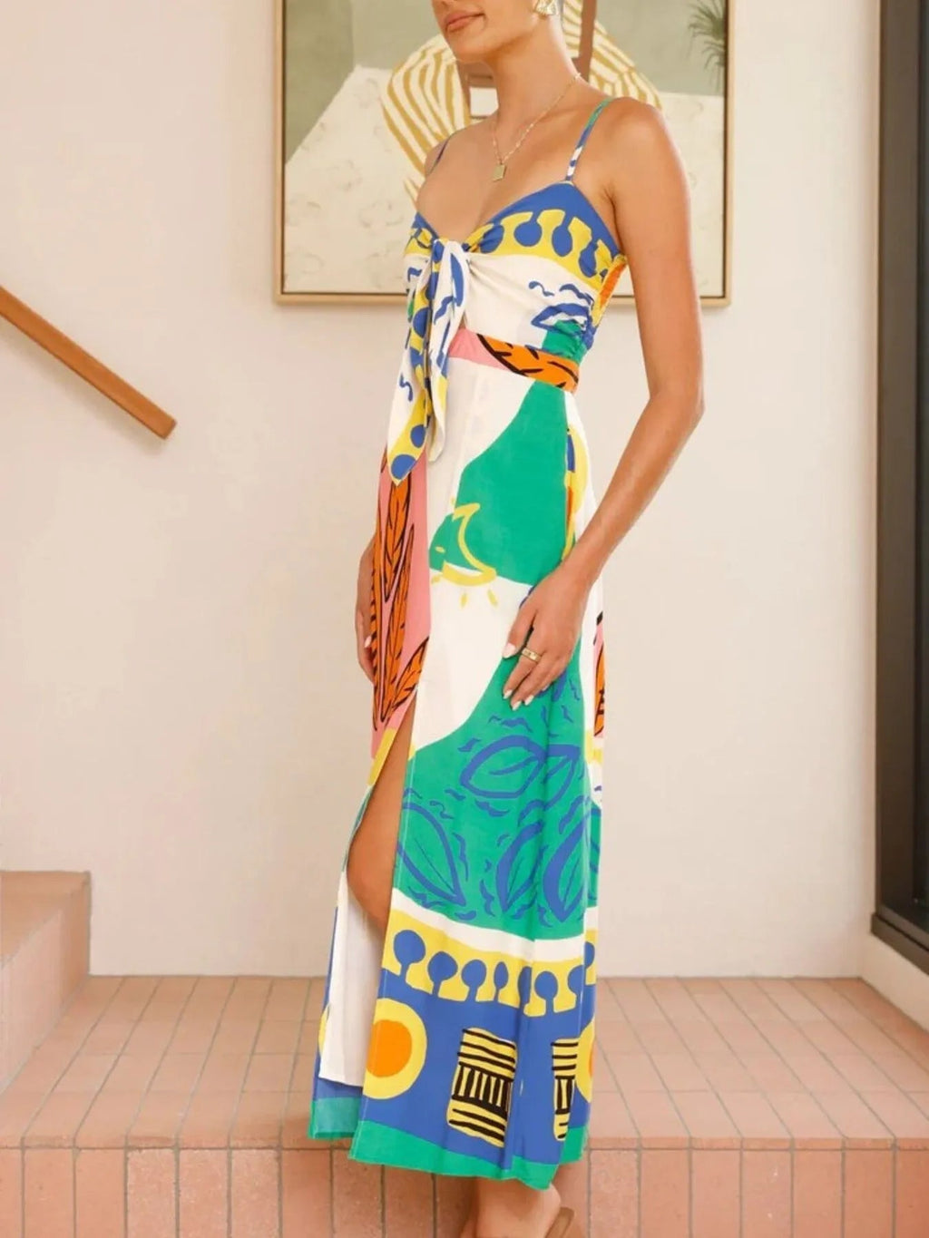 Maxi Dress Cami Beach Style Summer Tied Front Sleeveless