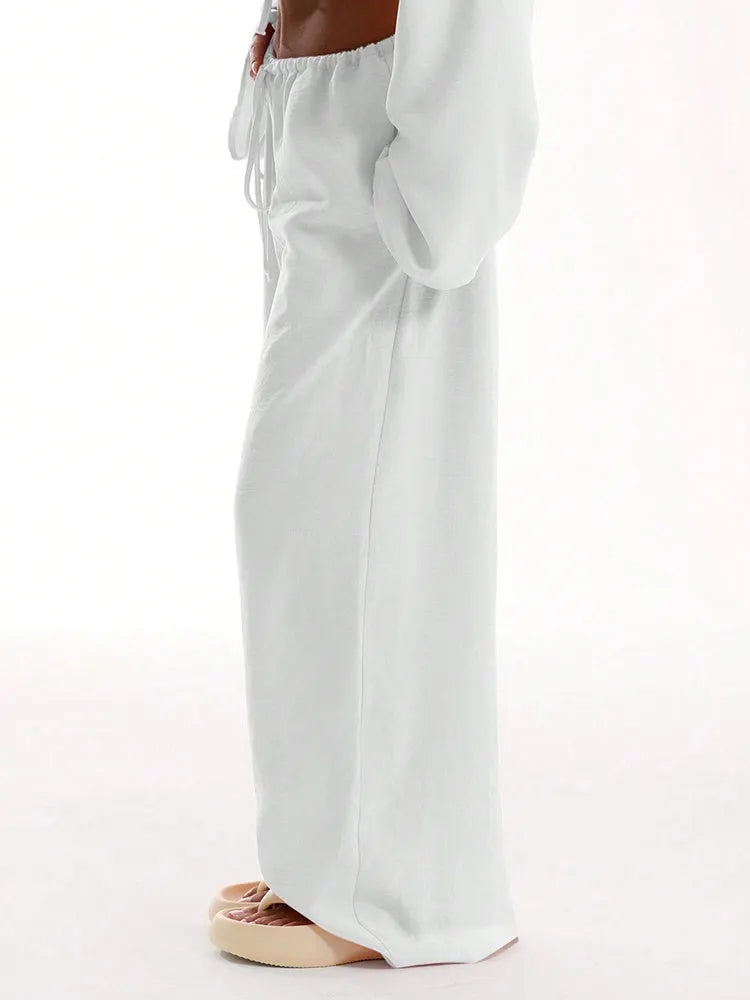 Solid Color Loose-fitting Drawstring Trousers