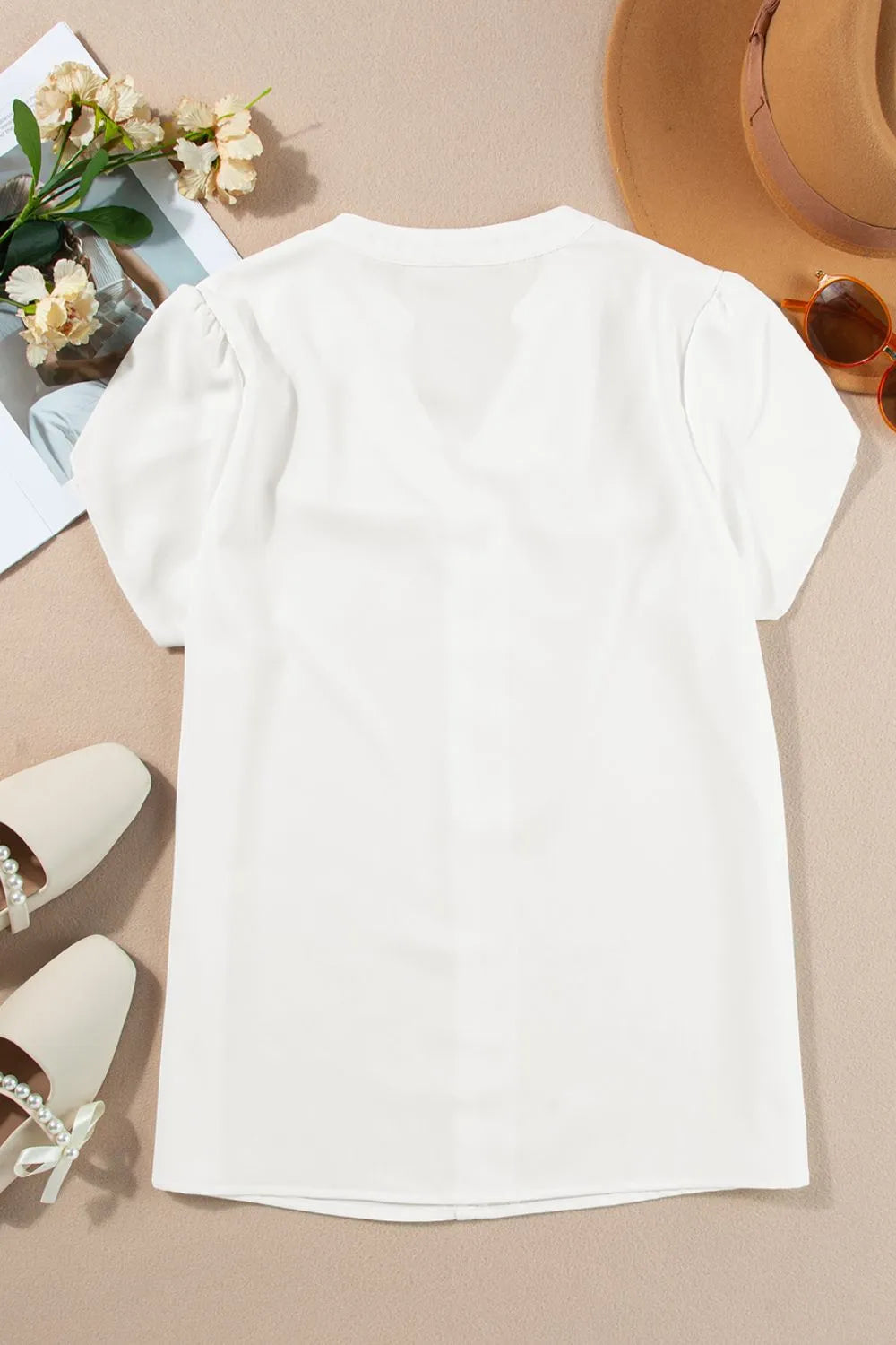 Notched Neck Short Sleeve Blouse – Casual Chic