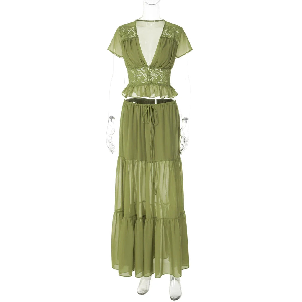 Jaiden Chiffon Lace Maxi Set