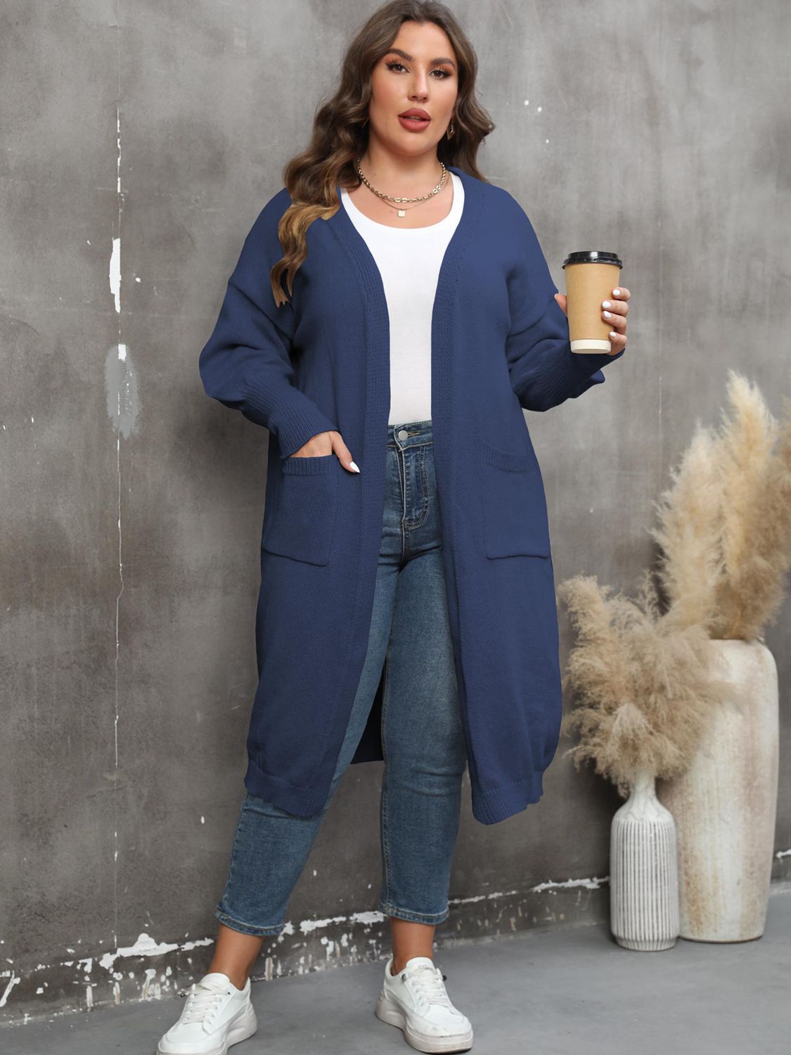 Duster Cardigan Sweater Ribbed Knitwear Open Front
