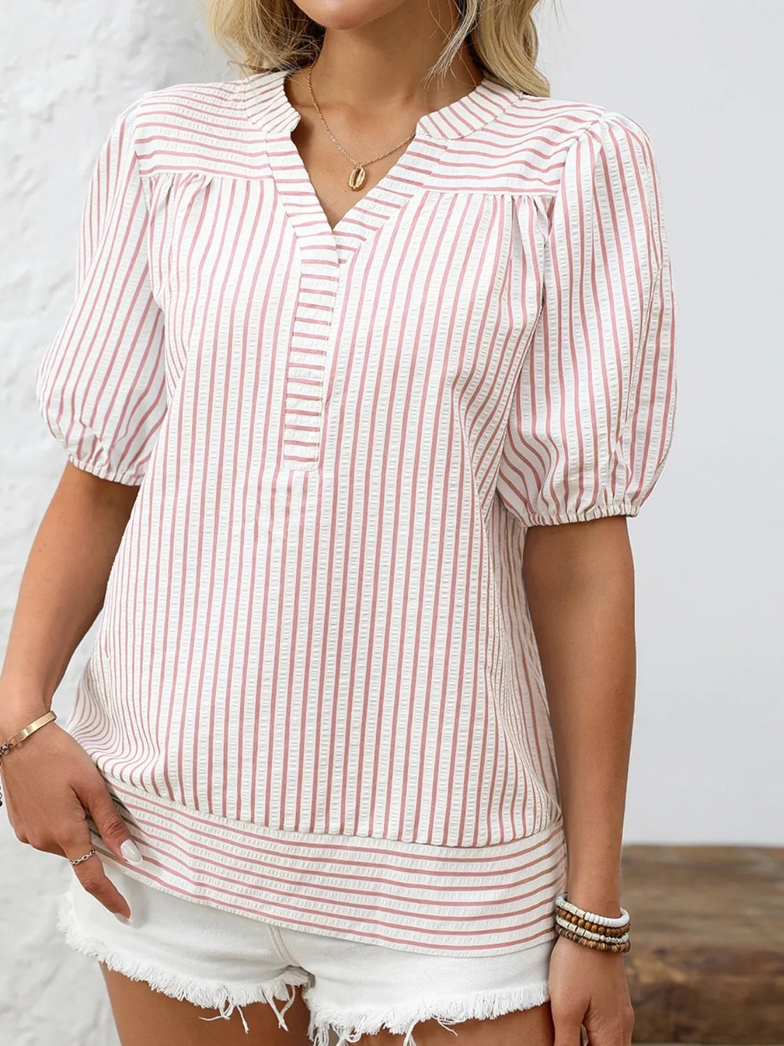 Blouse Top Casual Preppy Striped Chic Office Workwear