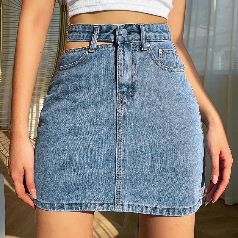 Women'S Fashion Casual Cut Out Denim Skirt