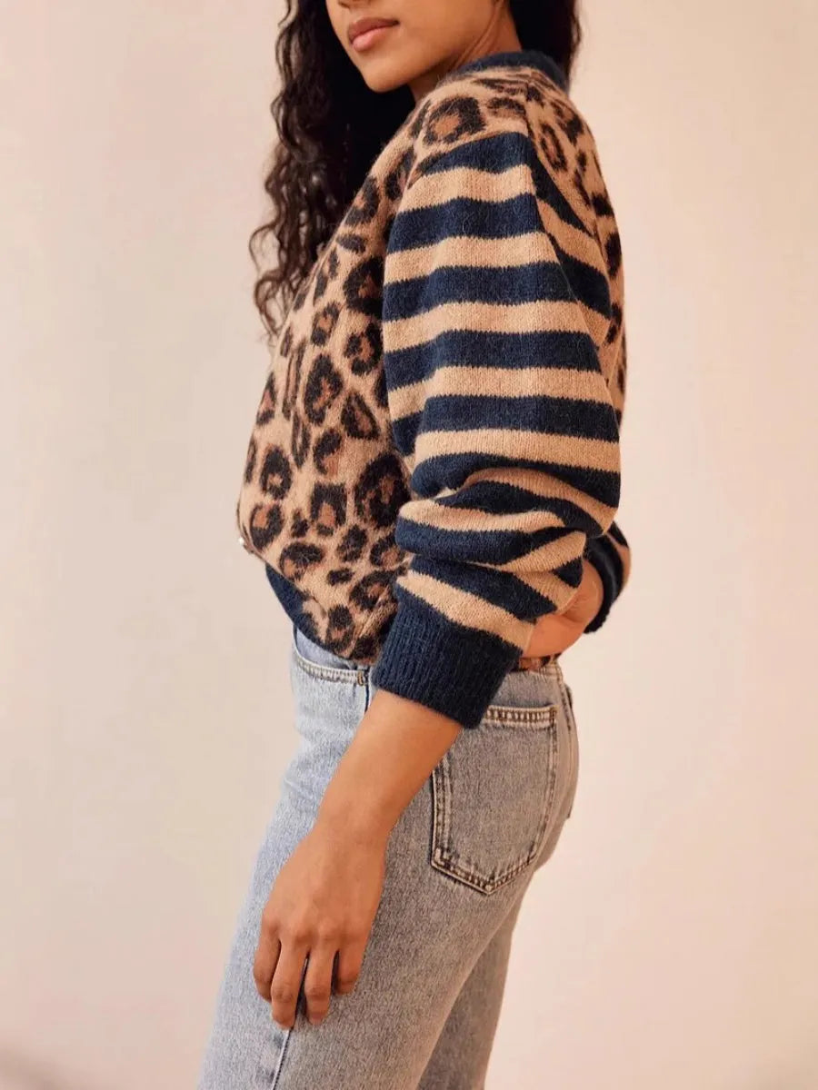 Leopard Stripes Splicing Cardigans