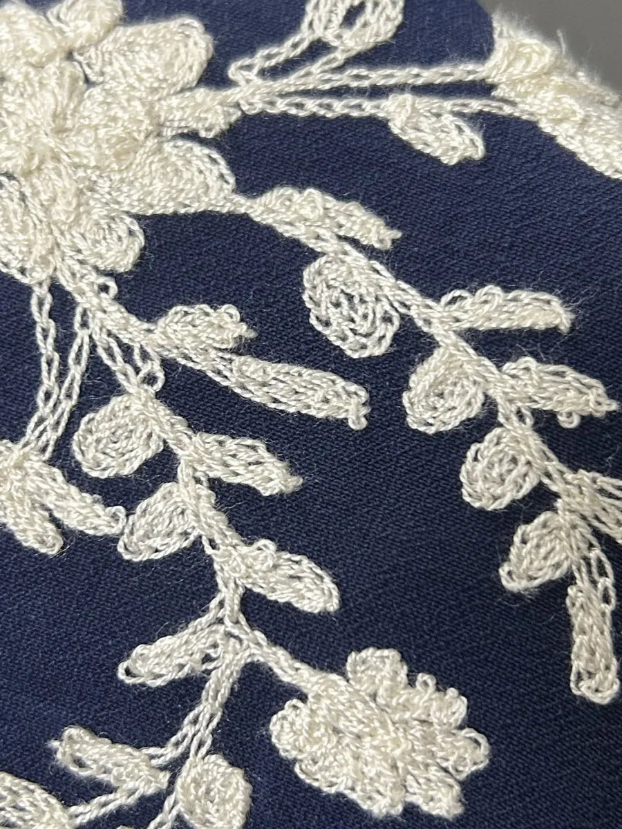 Floral Embroidery Color Block V-Neck Long-Sleeve Shirt