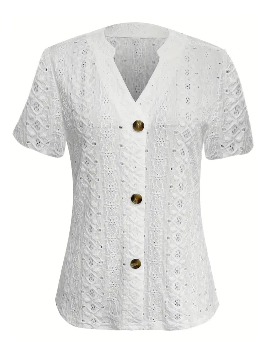 Blouse Top Casual Chic Boho Lace Openwork Notched Neck