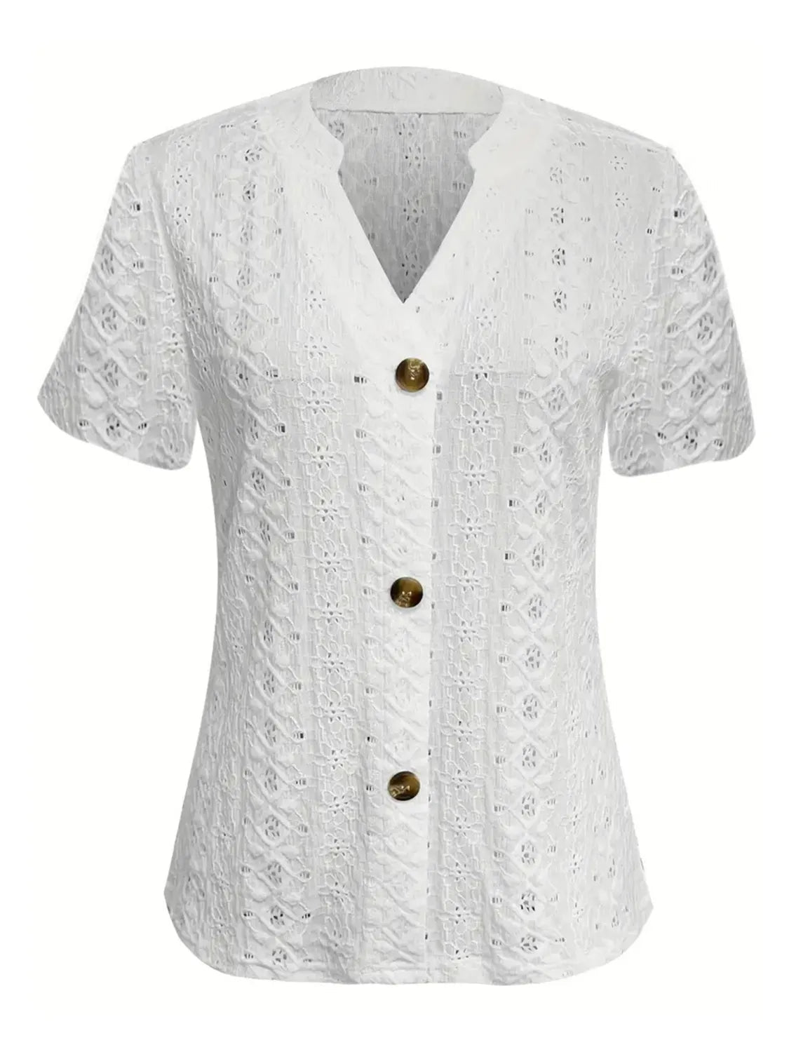 Blouse Top Casual Chic Boho Lace Openwork Notched Neck