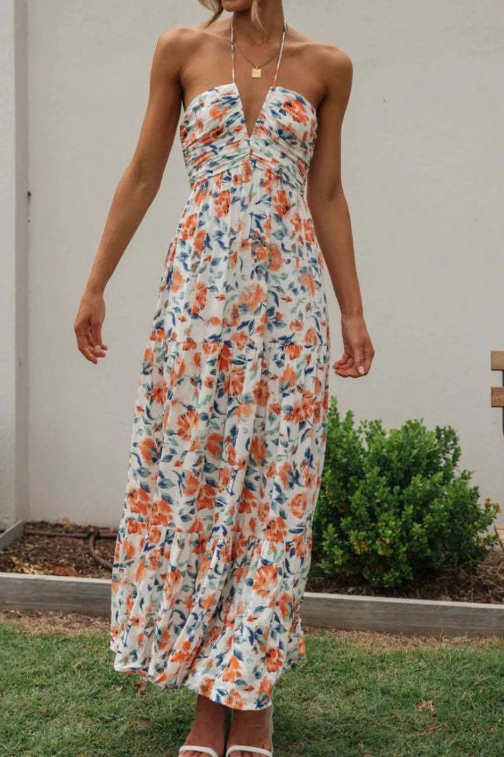 Maxi Dress Floral Halter Neck Sleeveless Resort Summer Boho