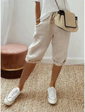 Linen Capri Pants with Drawstring and Pockets for Women
