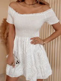 Embroidery Cotton Embroidery Off Shoulder Vacation Mini&Short Dresses