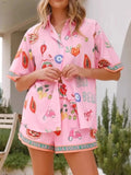 Two-Piece Outfit Set Summer Casual Button Up Shirt & Shorts