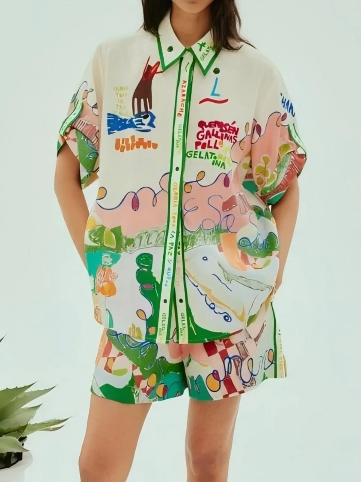 Two-Piece Outfit Set Short-Sleeve Top & Drawstring Shorts