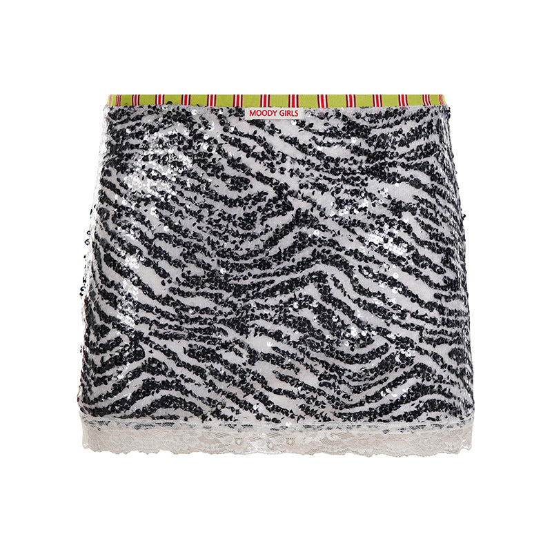 Zaylie Sequin Zebra Mini Skirt