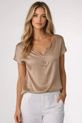 Women's Refined V-Neck T-Shirt with Button Closure