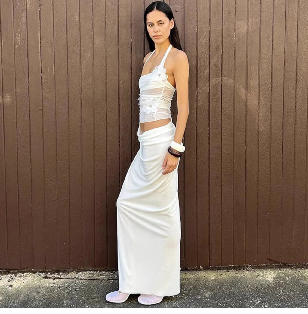 Ruched Mesh Patchwork Maxi Dress