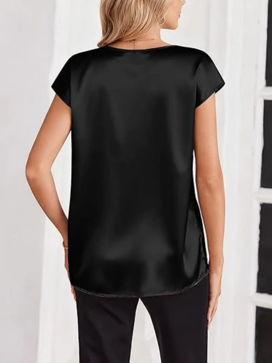 V-neck Satin Leisure Solid Color T-shirts