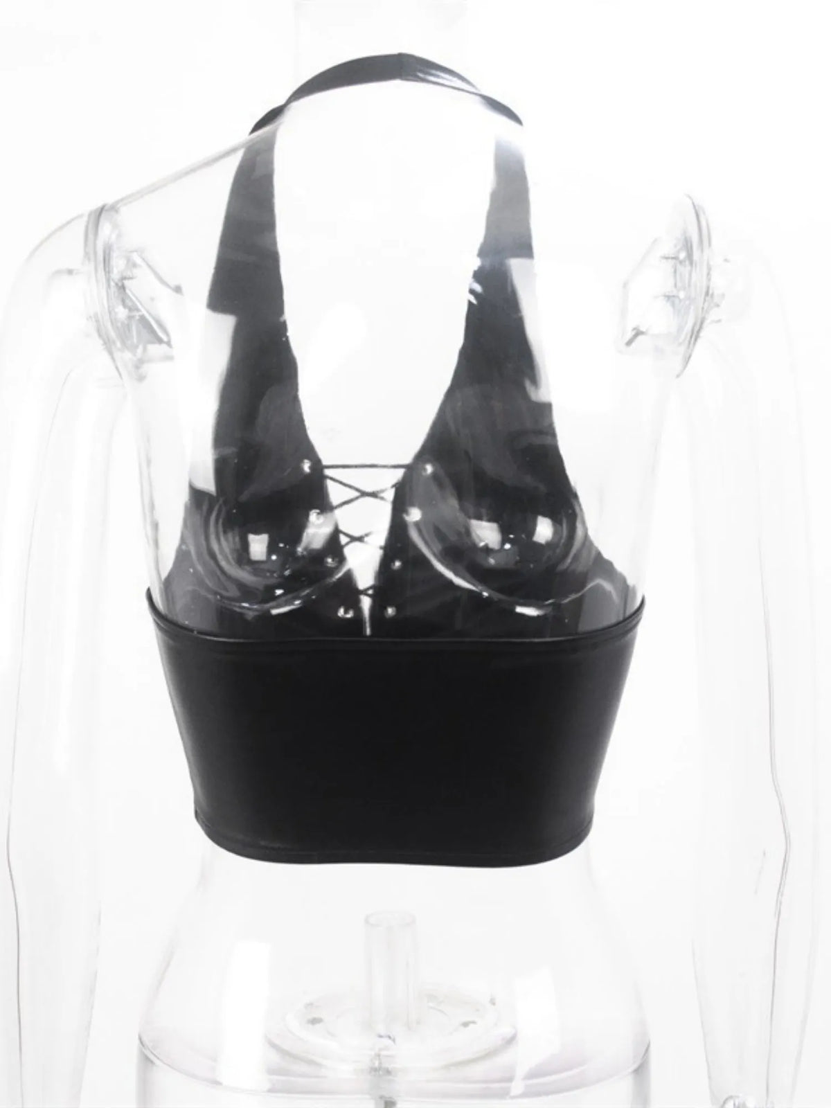 PU Leather Straps Halter Neck And Backless Tank Tops