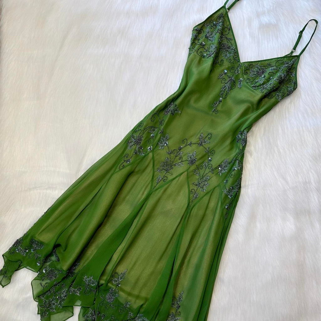 Green fairy homecoming dress Yk floral beaded mini flowy short/mid/long chiffon Prom Dress evening dress party dress