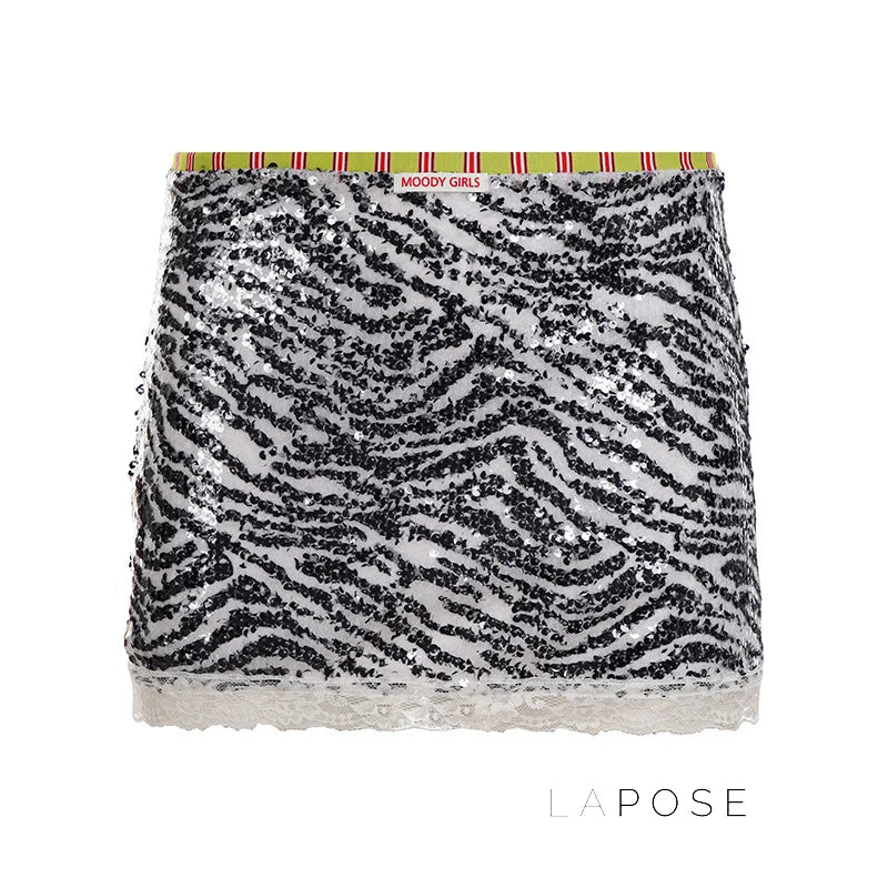 Zaylie Sequin Zebra Mini Skirt