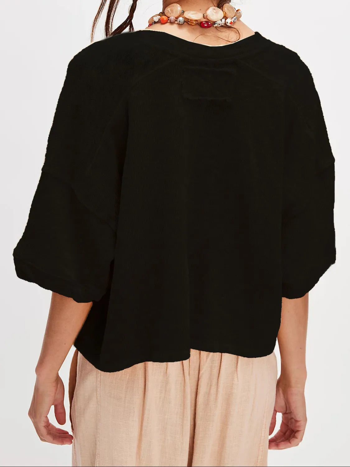 Shirt Basic Oversized Half Sleeve Button Front Boho