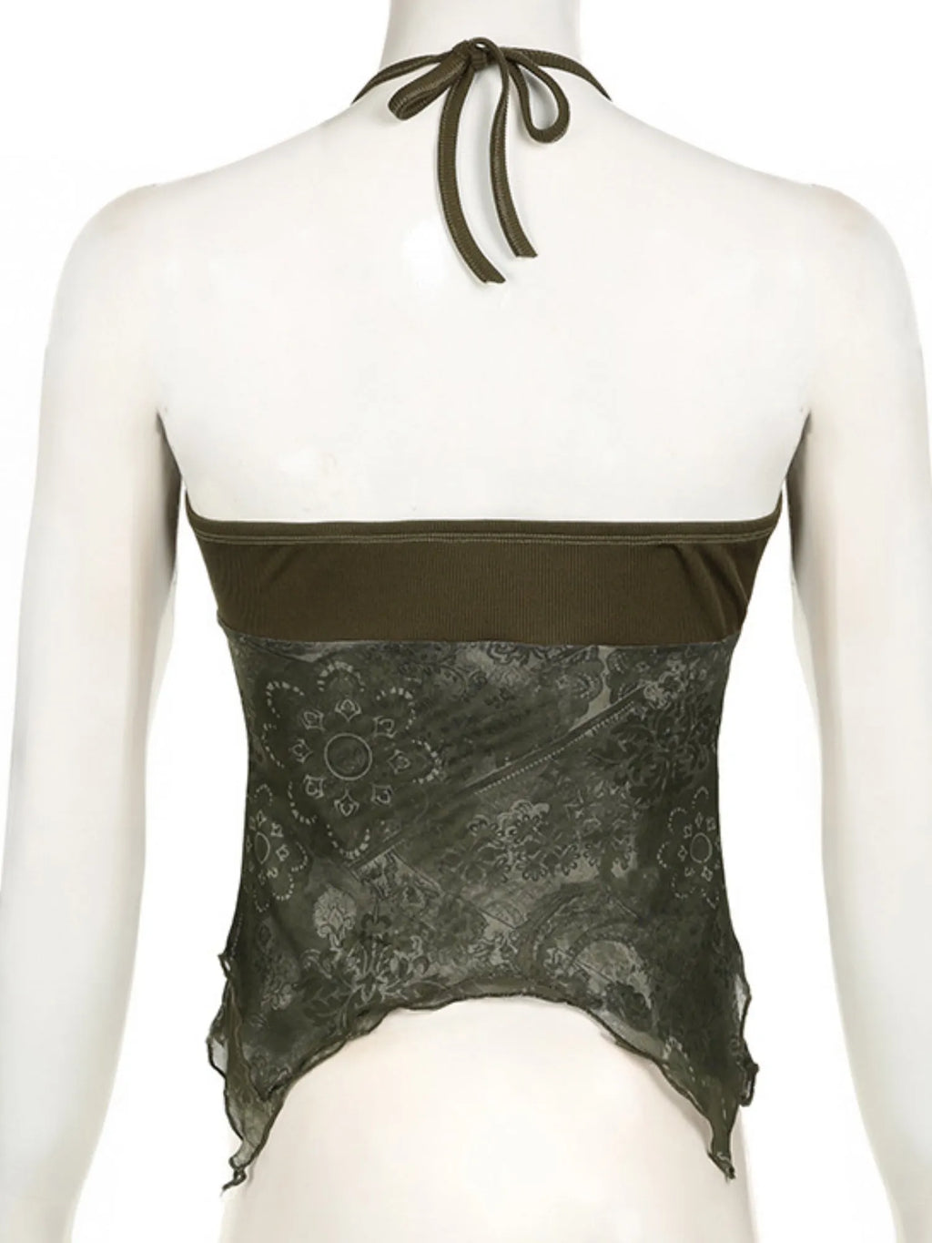Metal Buckle Pleated Halter Neck And Backless Tank Top