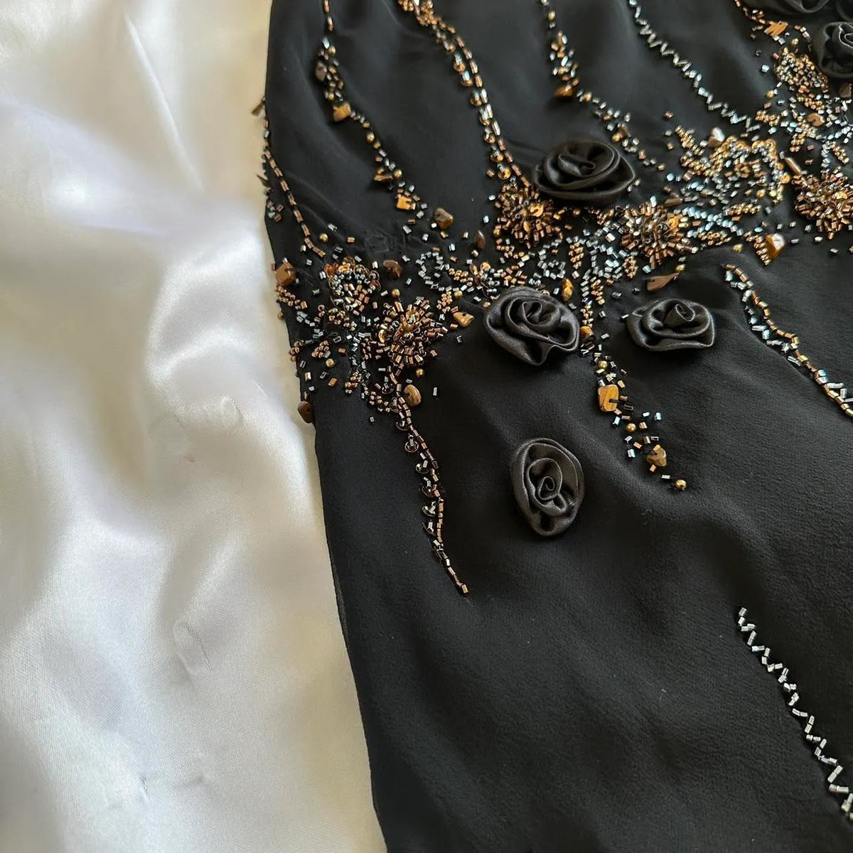🥀✨Black Shiny Beautiful Vintage Gorgeous Fashion Elegant Exquisite Black Rose Gold Beading Midi/Short Chiffon Homecoming Dress Prom Dress Evening Dress Birthday Party Dress Ball Gown