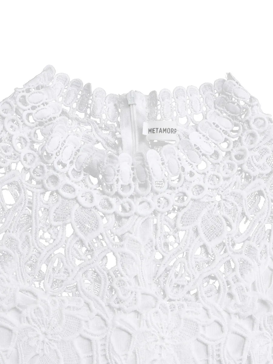 Lace Trim Hollow Short Sleeve Bandage High Waist Wide Leg Jumpsuits