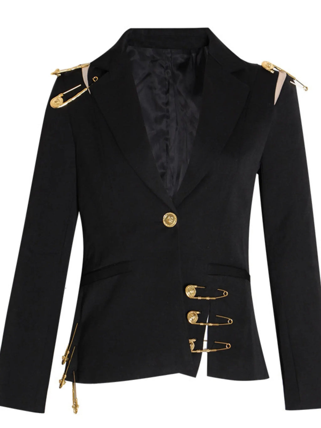 Large Safety Pin Decoration Long-sleeved Fitted Blazers