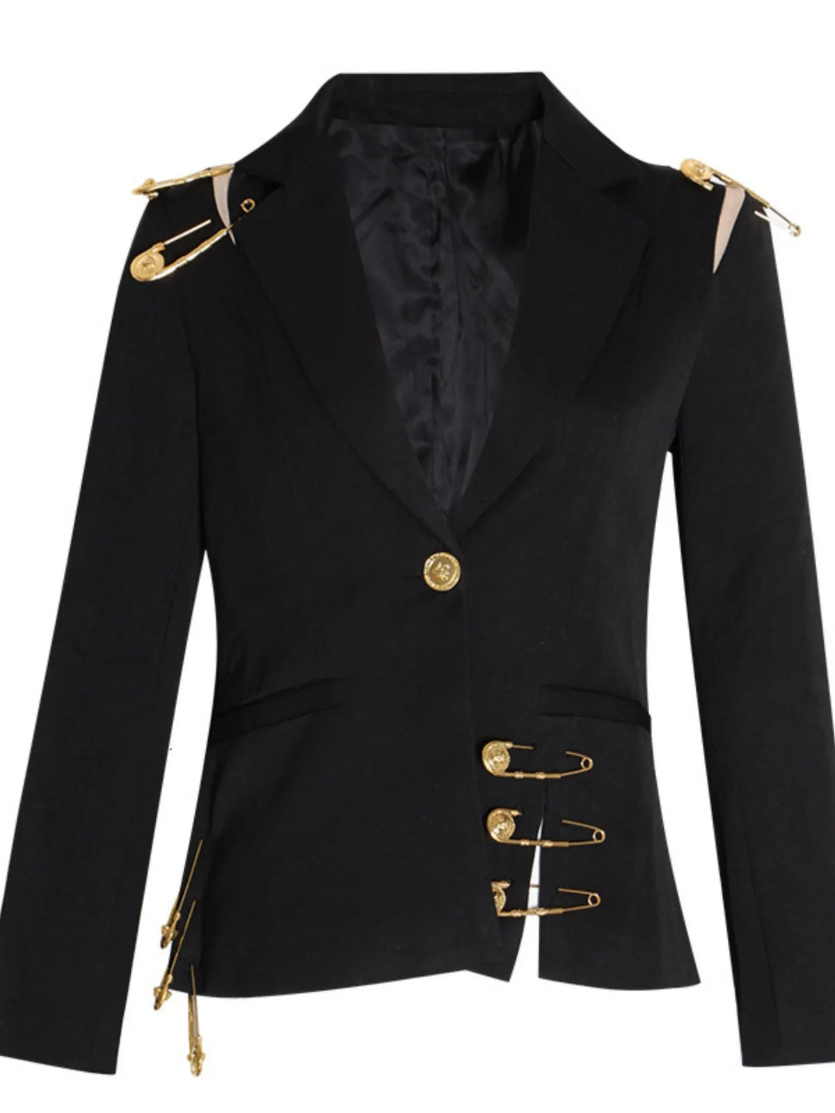 Large Safety Pin Decoration Long-sleeved Fitted Blazers