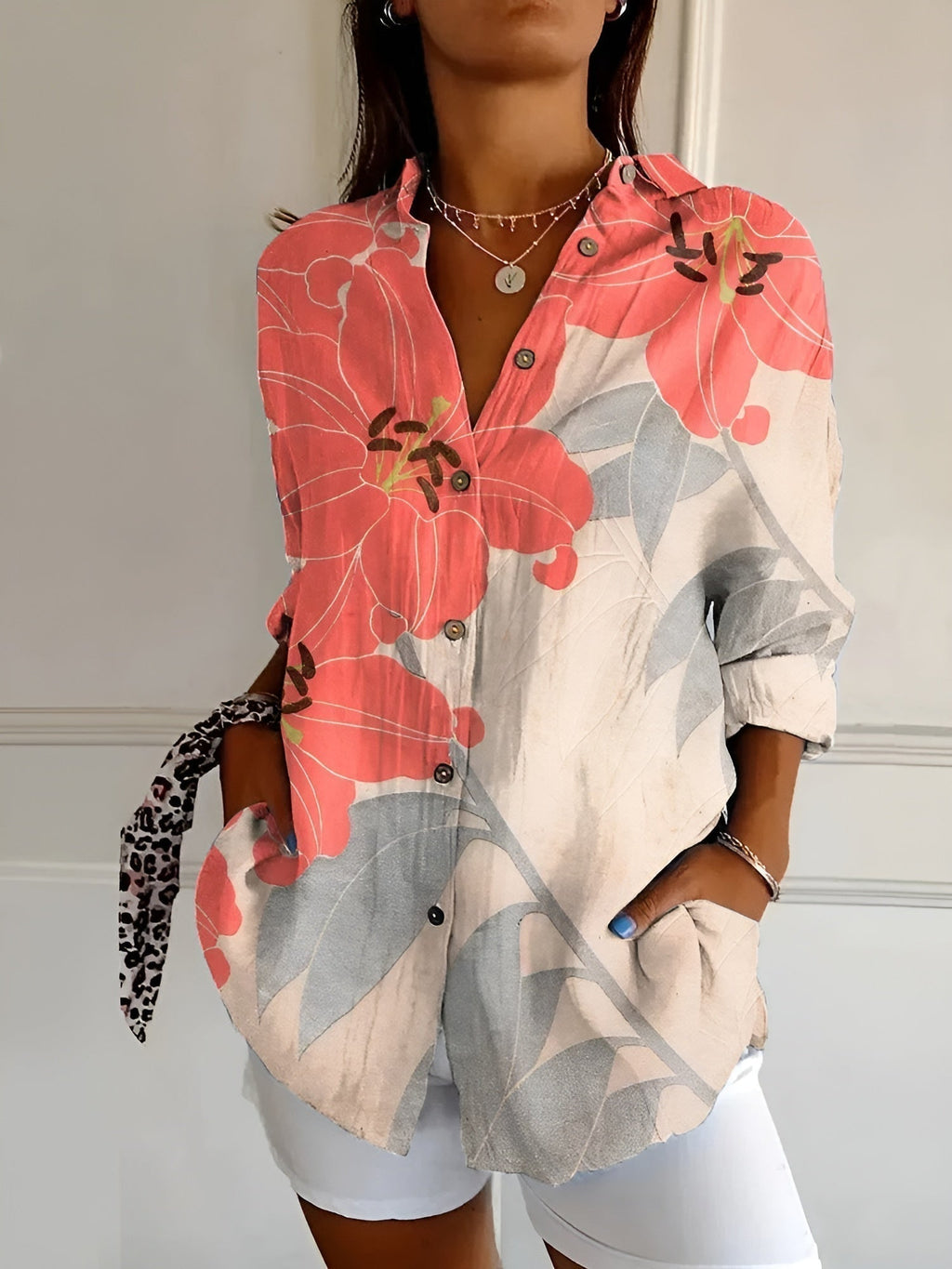 Imara - Women's Summer Blouse with Print and Dropped Shoulders