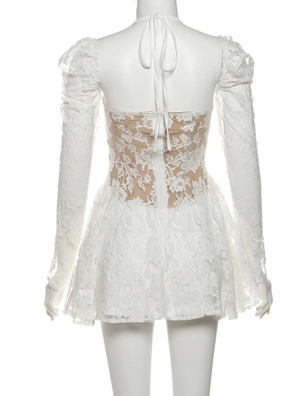 Lace Patchwork Halter Neck And Off-shoulder Waist-cinching And Backless Mini&Short Dresses