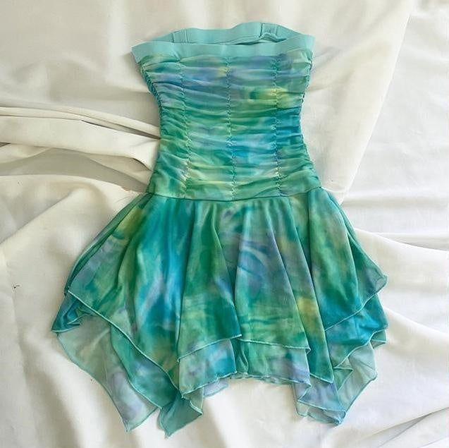 Green gradient fairy short chiffon homecoming dress birthday dress