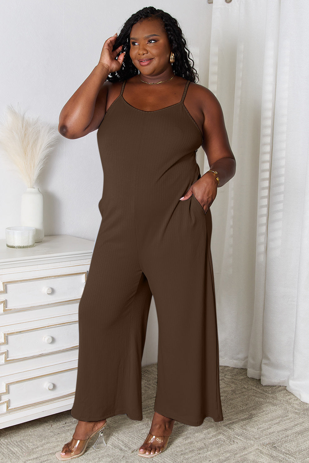 Spaghetti Strap V-Neck Jumpsuit – Full Size Casual