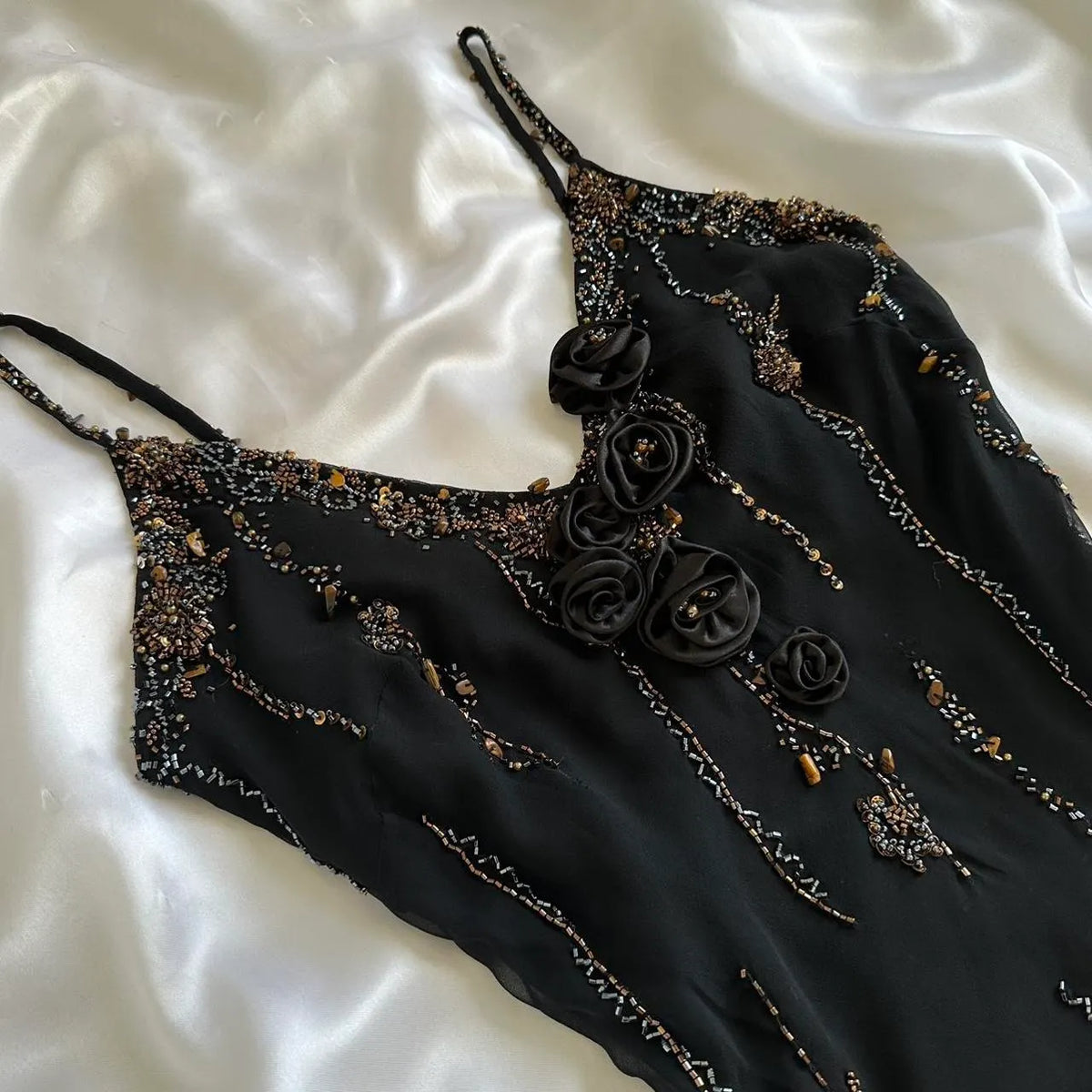 🥀✨Black Shiny Beautiful Vintage Gorgeous Fashion Elegant Exquisite Black Rose Gold Beading Midi/Short Chiffon Homecoming Dress Prom Dress Evening Dress Birthday Party Dress Ball Gown