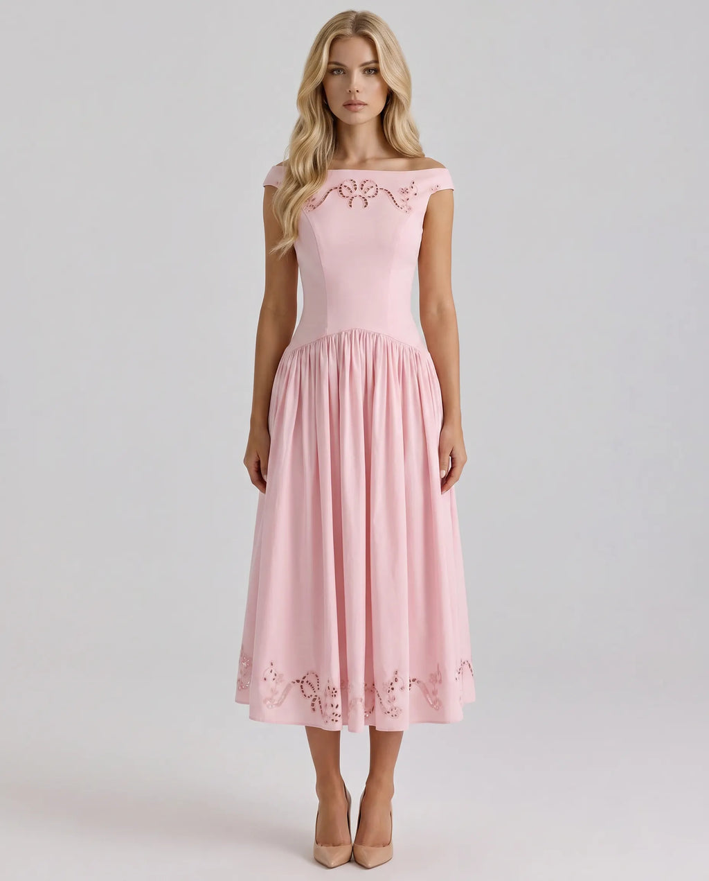 Orla Embroidered Boat Midi Dress
