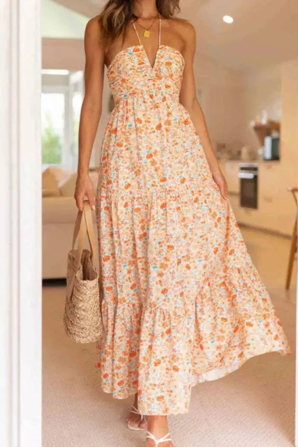 Maxi Dress Floral Halter Neck Sleeveless Resort Summer Boho