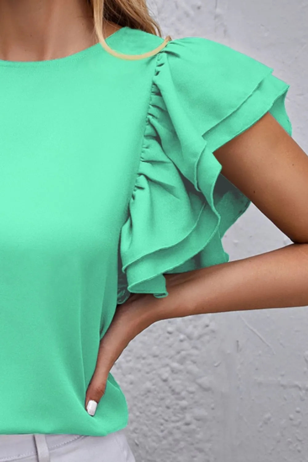 Blouse Top Casual Chic Ruffle Flounce Sleeve Party